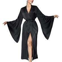Womens Long Satin Robe Silky Kimono Bathrobe Elegant Bridal Getting Ready Robes Boudoir Honeymoon Sleepwear