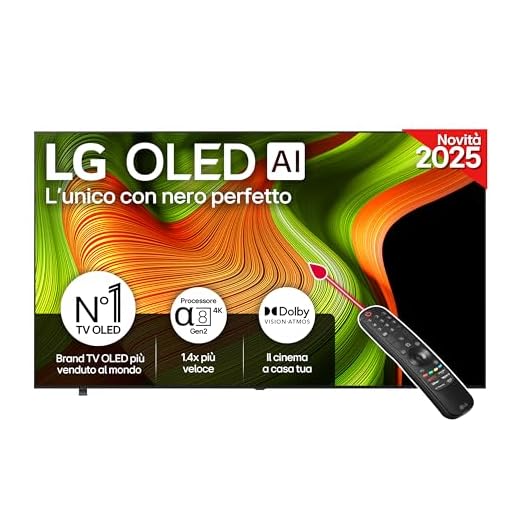 LG OLED AI B5 TV 83 pollici, Smart TV 4K, Processore α8 Gen2, webOS con AI, Dolby Vision e Atmos, Gaming con VRR, GSYNC e FreeSync 4K@120Hz, 4 HDMI 2.1, Alexa, OLED83B56LA 2025