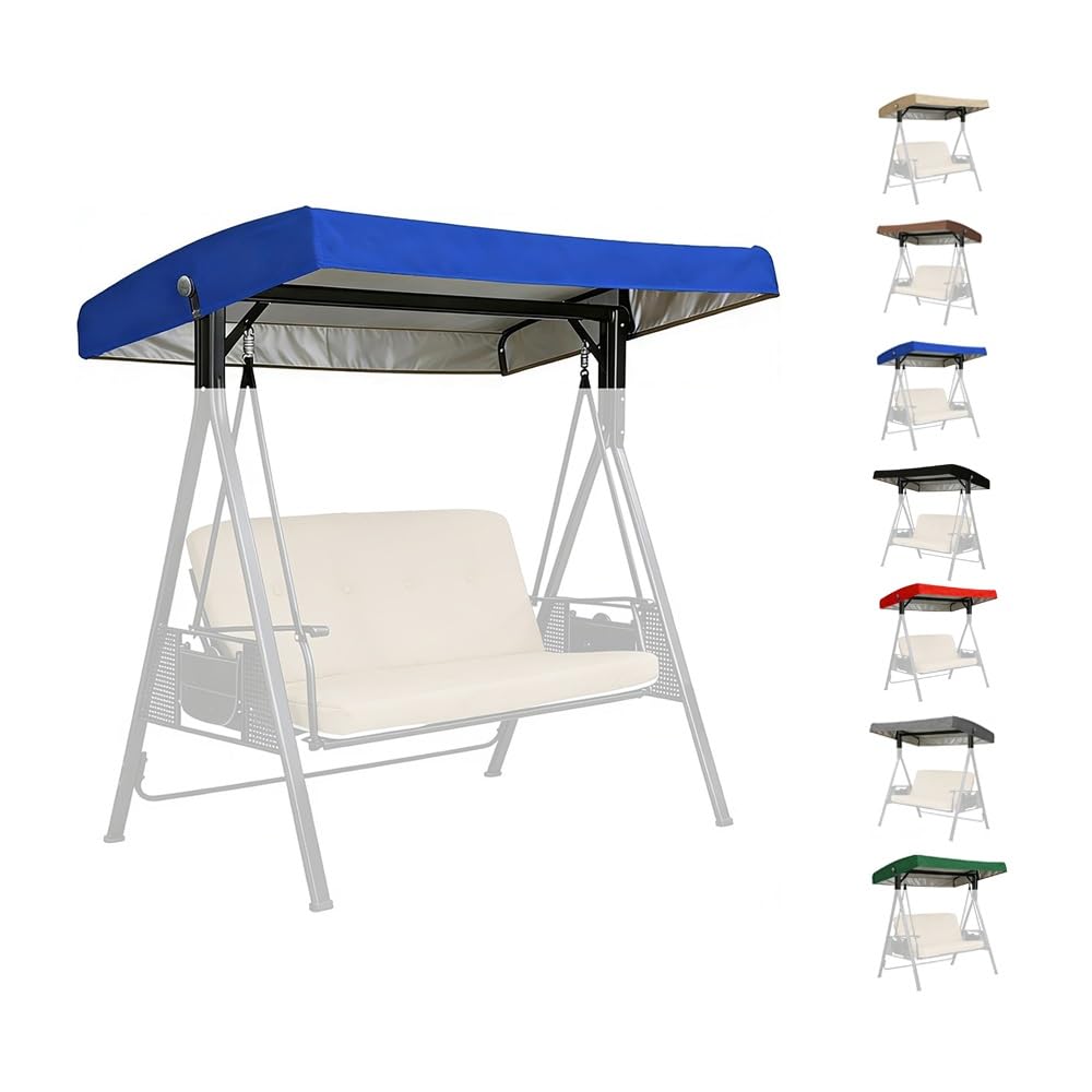 BEWEGNLNHK ﻿75''x47'' Outdoor Swing Canopy Replacement Top Cover, Sun Shade Swing Canopy Replacement Cover, 2 3 Seater Waterproof Porch Swing Canopy Replacement Top(Blue)