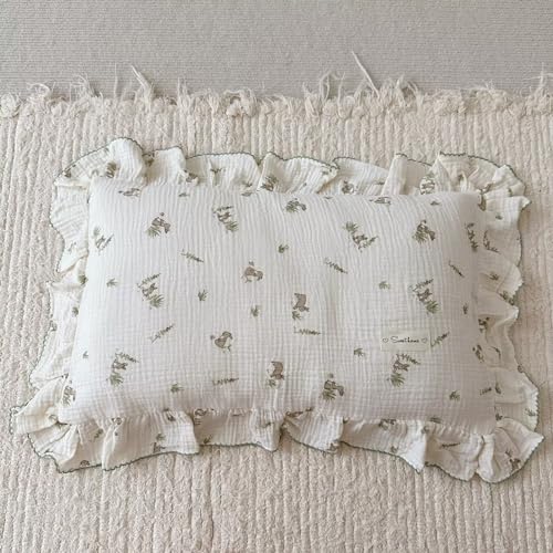 BuLuTu Muslin Toddler Pillowcase for Toddler Bed, Soft Breathable Standard Size Pillow Cover 28"x18", Animal Gray Bunny Toddler Pillow Case for Girls Boys Kids 1 2 3 4 5 6 Year Old, Envelope