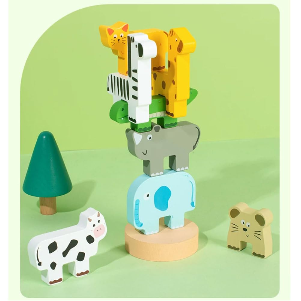 Juguete Bloques Madera Montessori Balance Apilamiento Animales