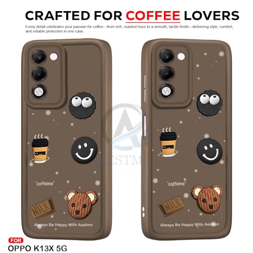 Image of AESTMO Back Case Cover for Oppo K13X 5G / Oppo A5 5G Cover | Cute Fun Cartoon 3D Ball | Coffee Silicone Case | Full Body Protection | Camera Protection Back Oppo K13X 5G / Oppo A5 5G (Black)