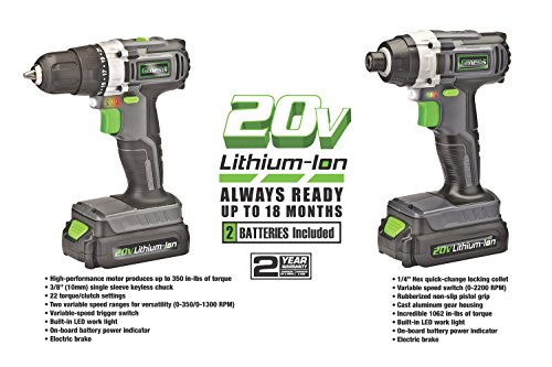 Genesis Gl20Didka2 2-Piece 20V Lithium-Ion Battery-Powered Cordless Variable Speed Drill Driver And Impact Driver Kit With Led Light, Electric Brake, Storage Bag, Charger, 2 Batteries, And Bit #TOP2