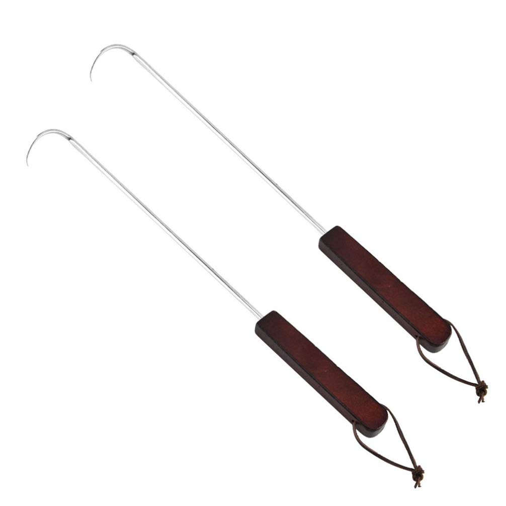 HEMOTON 2 Stücke Grillhaken Grillgabel Fleischwender Haken Fleischgabel Grillspieße Fleischspieße Fleisch Wendehaken Grillwender Braten BBQ Grill Werkzeug Lange Stil