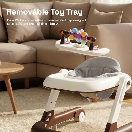 Image of Baybee 2-in-1 Convertible Baby Walker with Push Walker Mode, Foldable Design, Musical Toy Bar & Safety Stopper - Walker for Kids for 6 to 18 Months, Baby Walkers for 6-18 Month Baby Boy & Girl (Brown)