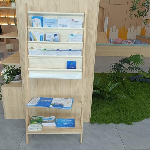 Tall Floor Standing Magazine Rack - Large Brochure Display Stand with Mounting Kit - Reading Book Holder for Kids, Seniors - Easy Installation (Brown, 64cm/25in)