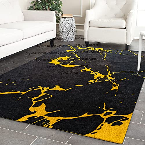 Image of Cracks Carpet for Living Room Size 10x14 Feet (300x420 cm) Color Charcoal & Gold