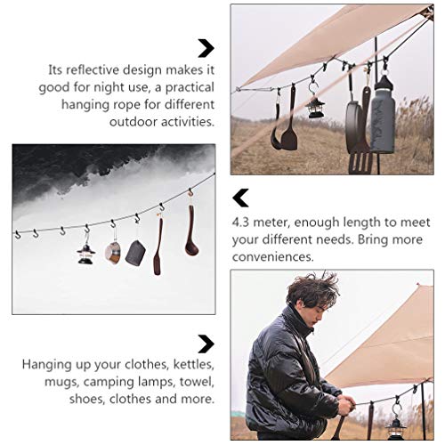ULTECHNOVO 4. 3 Metros Reflexivo Acampamento Cordão Cinta Corda Varal de Secagem Com Ganchos