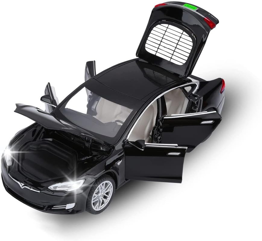 Image of Play Boy 1:32 Tesla S Model Diecast Metal Alloy Pullback Toy Vehicle with Openable Doors Light and Music Car for Kids (Multicolor)