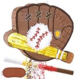 WERNNSAI Baseball Piñata - Baseball Piñata Bundle with Blindfold and Bat Sports Birthday Party Decorations for Boys Kids Pull String Baseball Gloves Piñata Family Games Baseball Party Supplies