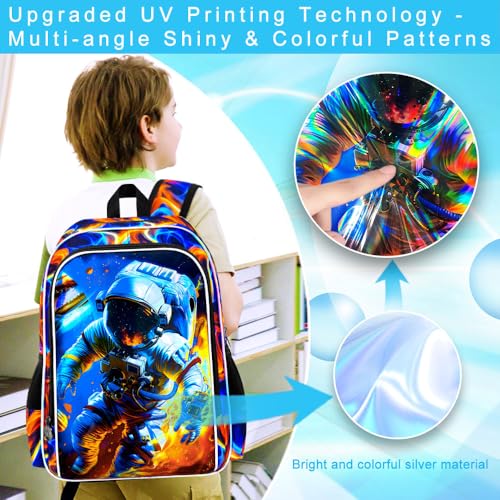 Image of 17 inch Space Backpack, Boys Kids Bookbag with Lunch Box, 3Pcs School Astronaut Backpacks for Elementary Preschool Kindergarten (Fire Red)