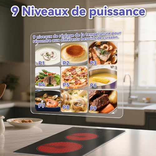 Plaque vitrocéramique 2 feux encastrable 3000W avec plaque de cuisson électrique - 6