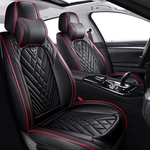 Image of Car Seat Covers for Jeep Compass 2007-2026, Premium Nappa Leather Waterproof & Anti-Slip, Full Coverage Customized fit Jeep Compass Seat Covers Front Set (2 Seats Luxury,Black-Red)