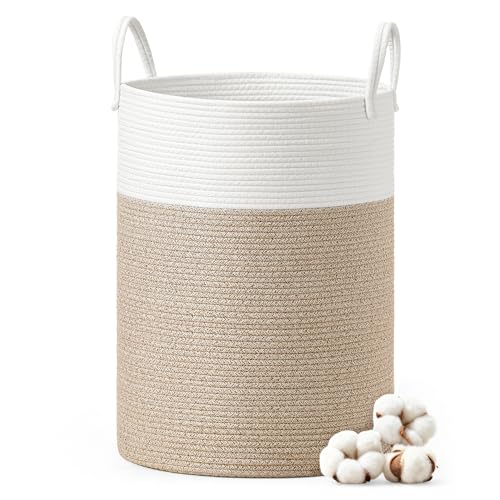 SONGMICS Panier à Linge, Corbeille pour Enfant, Panier de Rangement, Corde en Coton, avec Poignées, pour Couvertures, Vêtements, Jouets, Chambre, Buanderie,...