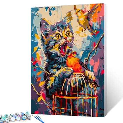 Peinture par numéros pour adultes - Kit créatif chat et vin pour vos soirées déco
