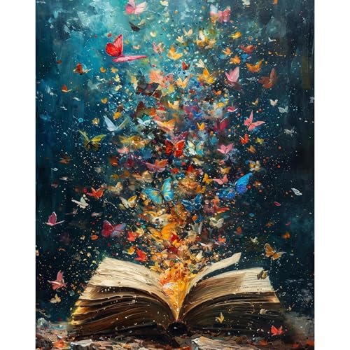 PHANTASYART Book Paint by Numbers Kit for Adults,Book Adult Paint by Numbers,Books Canvas Paint by Numbers for Adults,DIY Acrylic Paint Kit for Gifts Home Decor 16x20inch