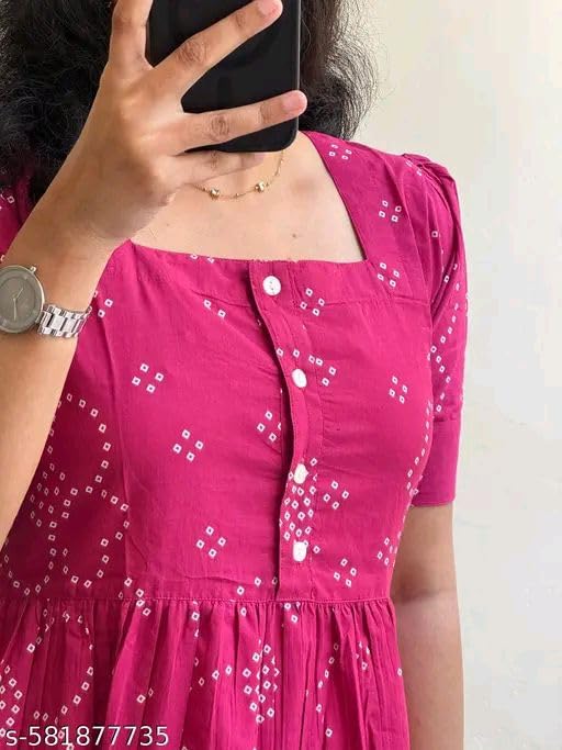 Image of Women's Rayon A-Line Midi Dress, Floral Print, Short Sleeves, Tiered Design, Round Neck, Summer Wear