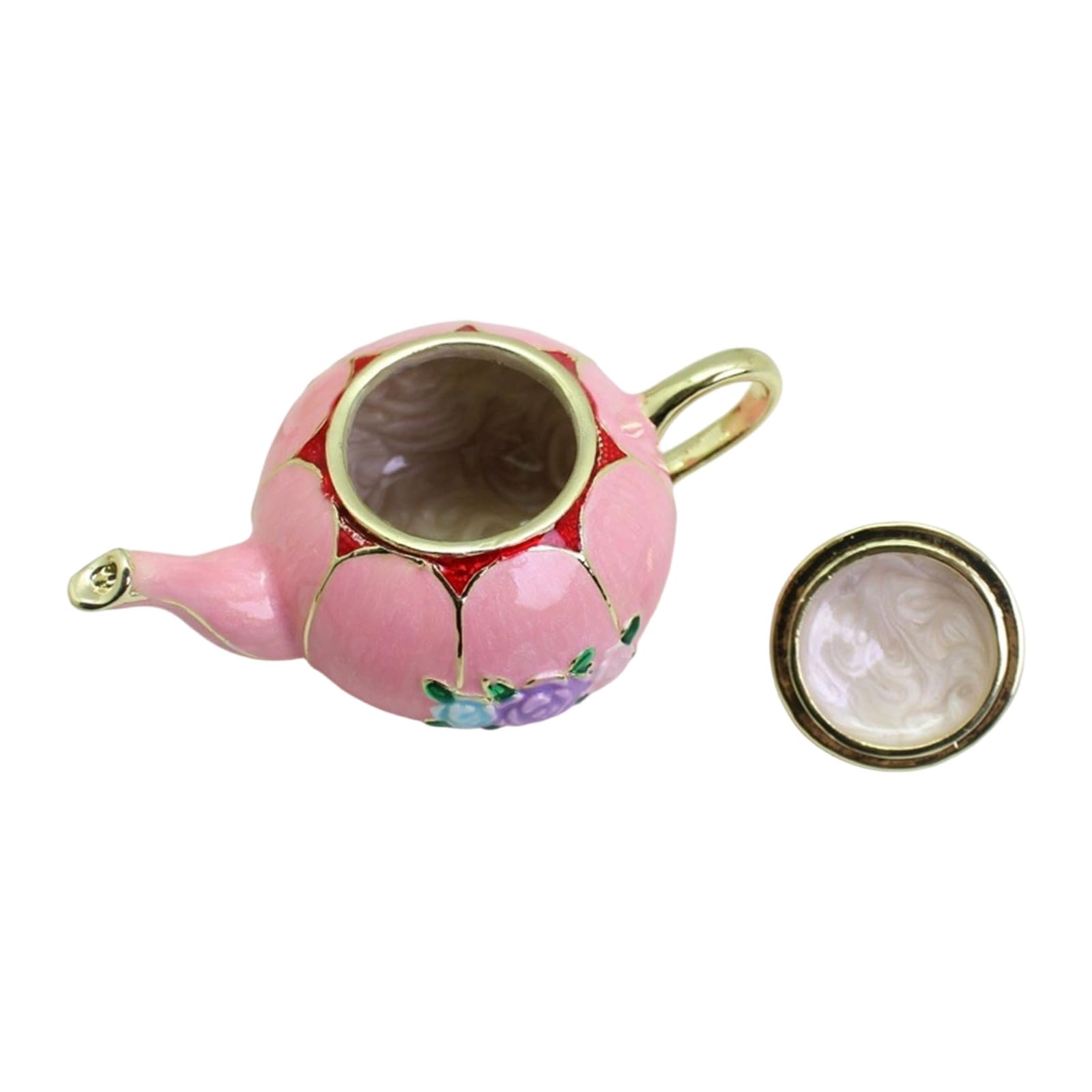 uikios Delicate Enameled Coated Miniature Teapot Shaped Keepsakes Box for Rings Necklaces Tabletop Decoration Traditional Chinoiseries Container