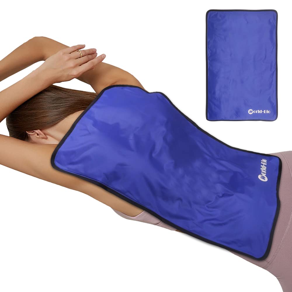 Extra Large Ice Pack for Injuries Reusable, Physical Therapy Cold Pack w/2 Straps for Full Back Knee Pain Relief, Hot Cold Compress Gel Ice Wrap for Swelling, Bruises, Large Ice Pad 23.2" x 14.5" Blue