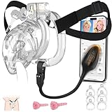 Giftoyou 貞操具 コックケージ 貞操ロック 貞操帯 【史上初！振動貞操具×アプリ操作で2in1！】 柔らかい前部 鍵付き ペニス拘束具 サイズ調整可能 「6つのリング＋導尿管2本＋固定バインド」 軽量3Dホロ設計 清潔便利・SM対応 秘密梱包 男性用 大人のおもちゃ [中サイズ・透明]