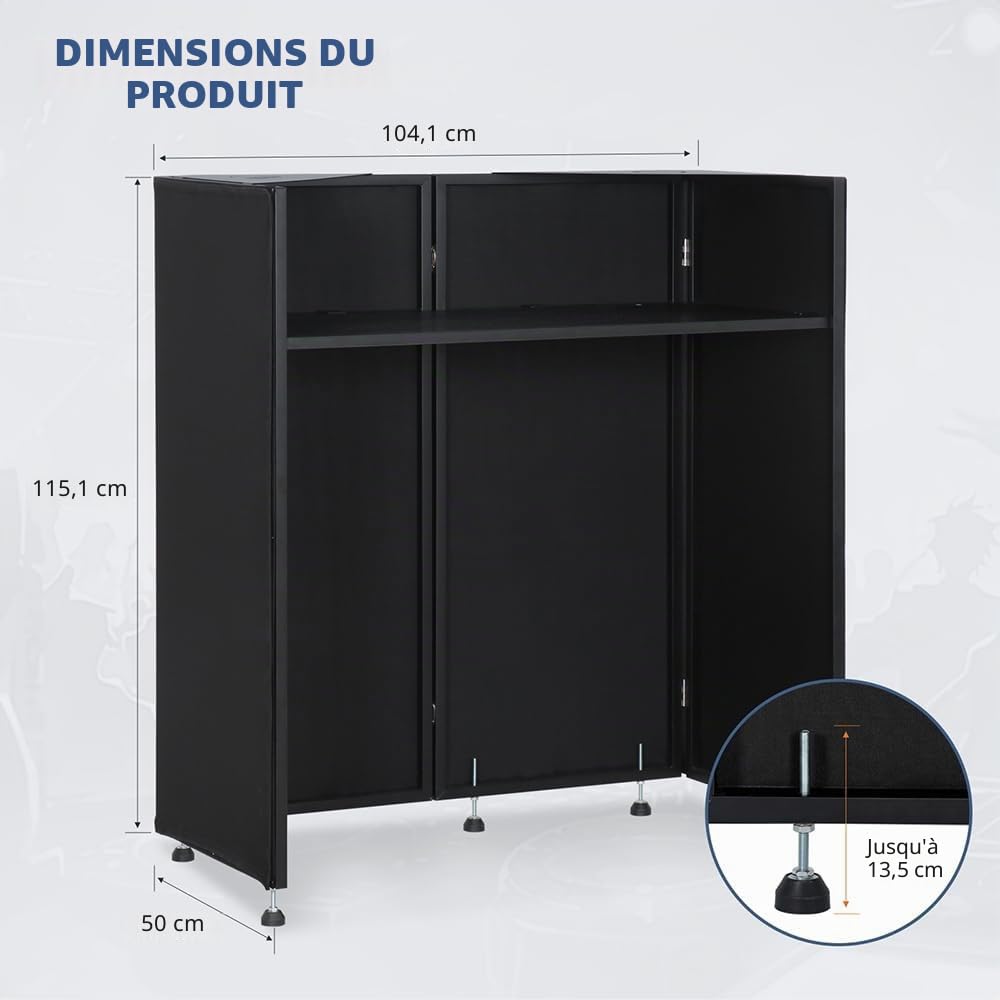 SMONTER Table DJ portable avec barre lumineuse et télécommande - Booth DJ avec passage de câbles, double coin supérieur, cadre en métal, scrims noirs et blancs, 5 pieds ajustables et sac de transport