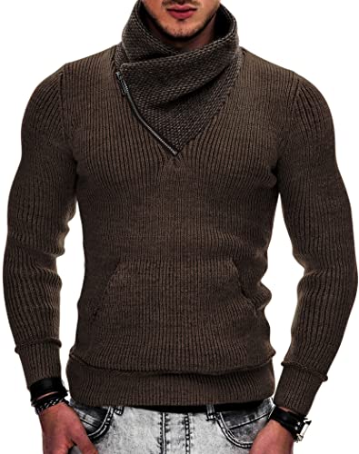 COOFANDY Men's Knitted Turtleneck Pullover Shawl Collar Sweaters Slim Fit High Neck Hoodies with Pockets3