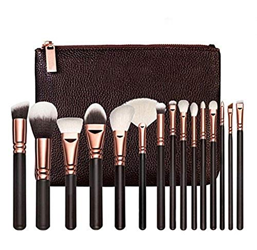 V smile 15pcs Set de cepillo de rosa de oro profesional Set de cepillos de cerdas blandas Kit de cepillos de maquillaje Herramientas de belleza con bolsa de Comstic