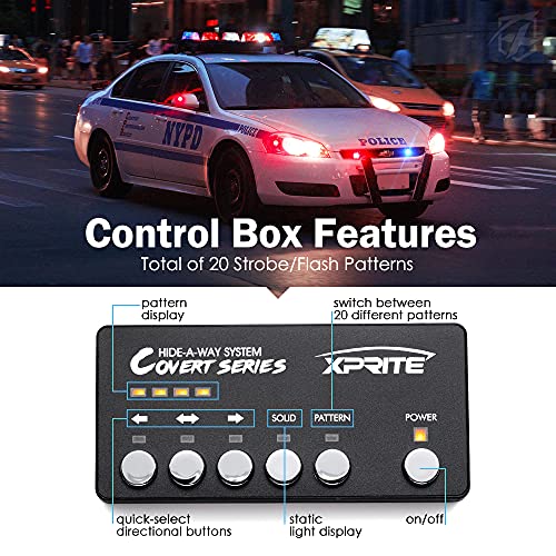 image for Xprite Red Blue LED Hideaway Strobe Police Lights Kit, 20 Flashing Pat