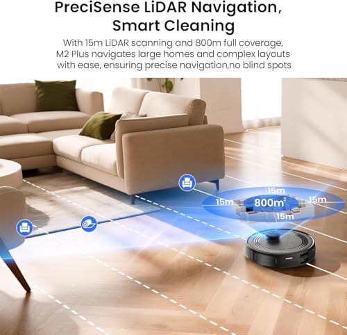 Image of Lefant Robot Vacuum and Mop Combo,75-Days Self-Emptying,7000Pa Powerful Scution,Multi-Floor Mapping, No-Go Zones,140 Min Runtime,2.4G /5G WiFi /Alexa /APP /iWatch, M2 Plus Black