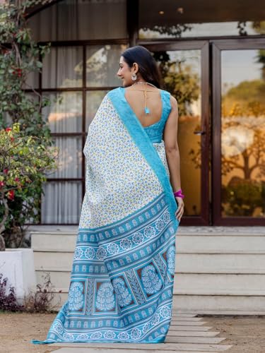 Image of SIRIL Women's Cotton Printed Saree with Unstitched Blouse Piece