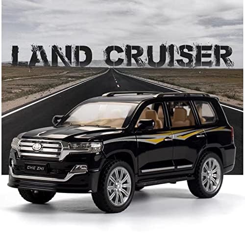 Image of 1:24 Toyota Land Cruiser SUV Diecast Scale Model Alloy Metal Pull Back car for Kids with Openable Doors & Light, Music Toy Vehicle (Black)