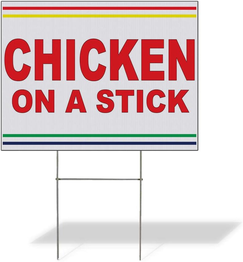 Fastasticdeals Weatherproof Yard Sign Chicken on A Stick Red Food Bar Restaurant Truck Lawn Garden Bistros & CAF S 18x12 Inches 2 Sides Print