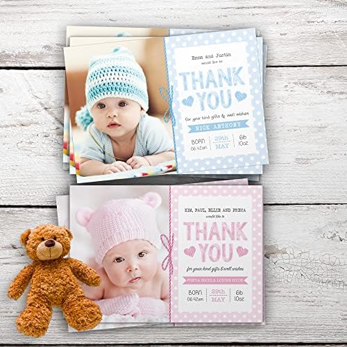 Baby Thank You Cards, Personalised, Birth Announcement, Girl or Boy Thank You Cards (Design 35)
