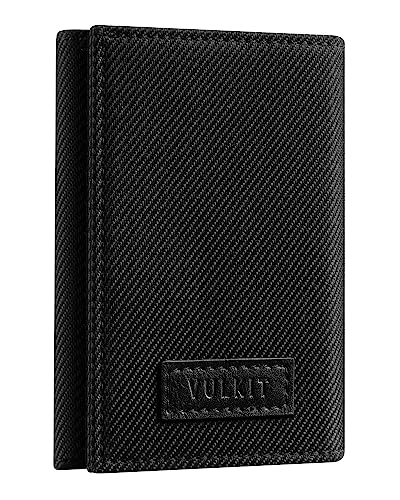 VULKIT Trifold Canvas Wallet Slim Credit Card Holder with 3 ID Windows & Zipper Pocket Rfid Blocking Minimalist Nylon Wallet for Men, Small Mens Polyester Touch Fasteners Wallet (Black)