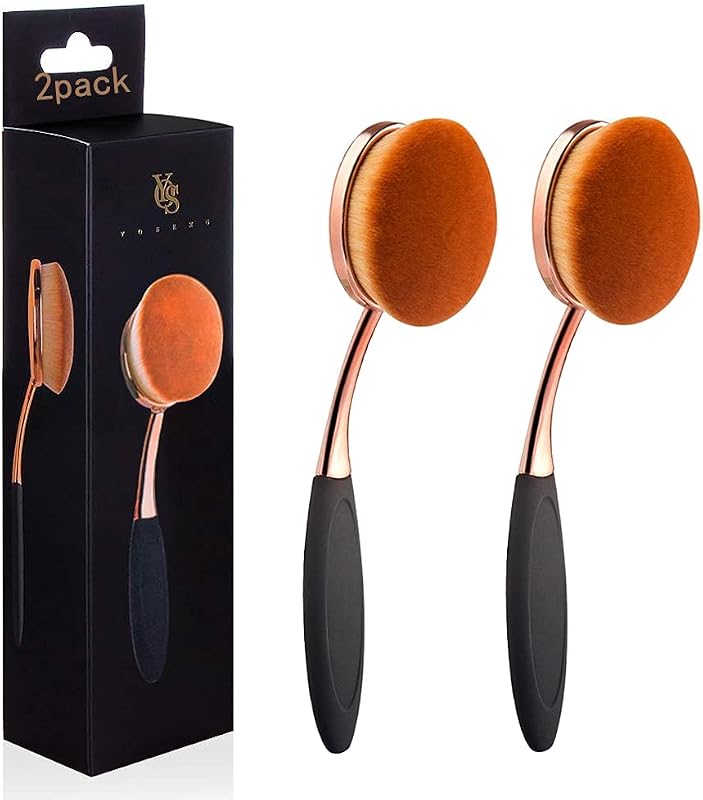 Pincel oval para base Yoseng, preto e Rose Gold, Pacote com 2
