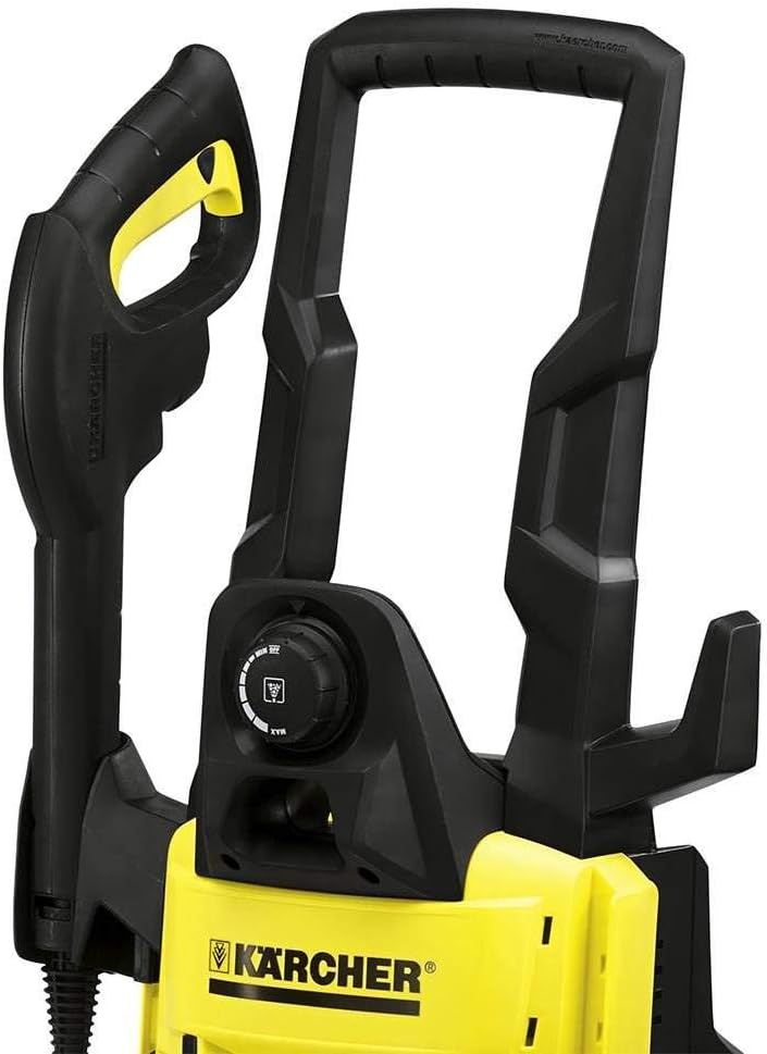 Close-up of Karcher K 3.540 pressure washer handle and detergent dial