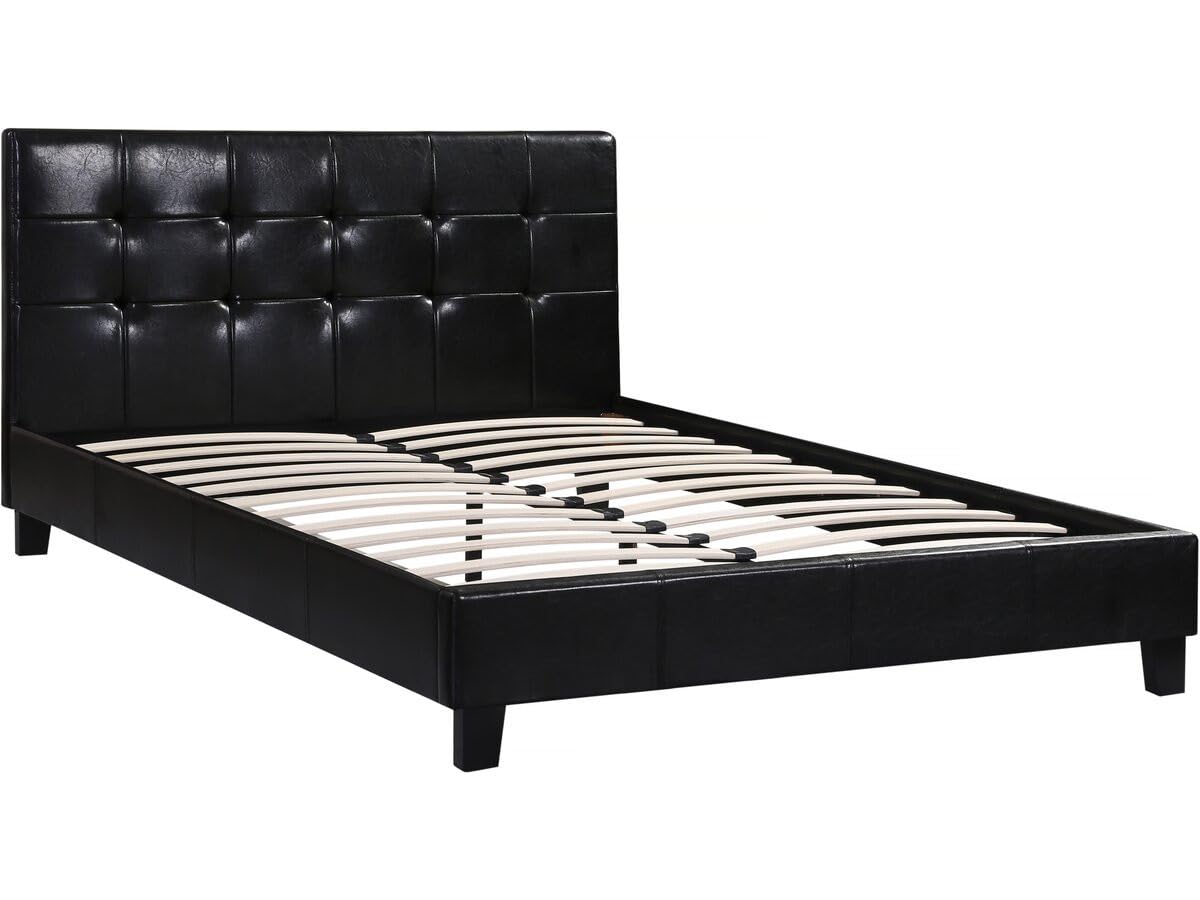 Habitat et Jardin - Lit Double Julia en Simili Noir 140 x 190 cm | Cadre de Lit 2 Places | Sommier et Tête de Lit Inclus | Support à Lattes en Bois