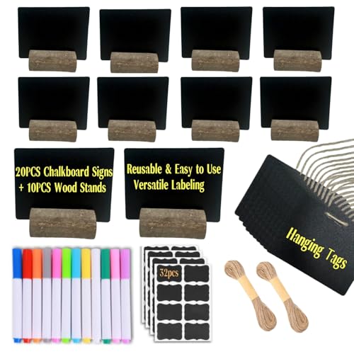 20 Pack Mini Chalkboard Signs for Food Buffet Table Reusable Catering Labels with 10 PCS Wooden Rustic Stands, Party Buffet Food Tags, Small Chalk Board Sign Holders for Wedding Birthday Bakery
