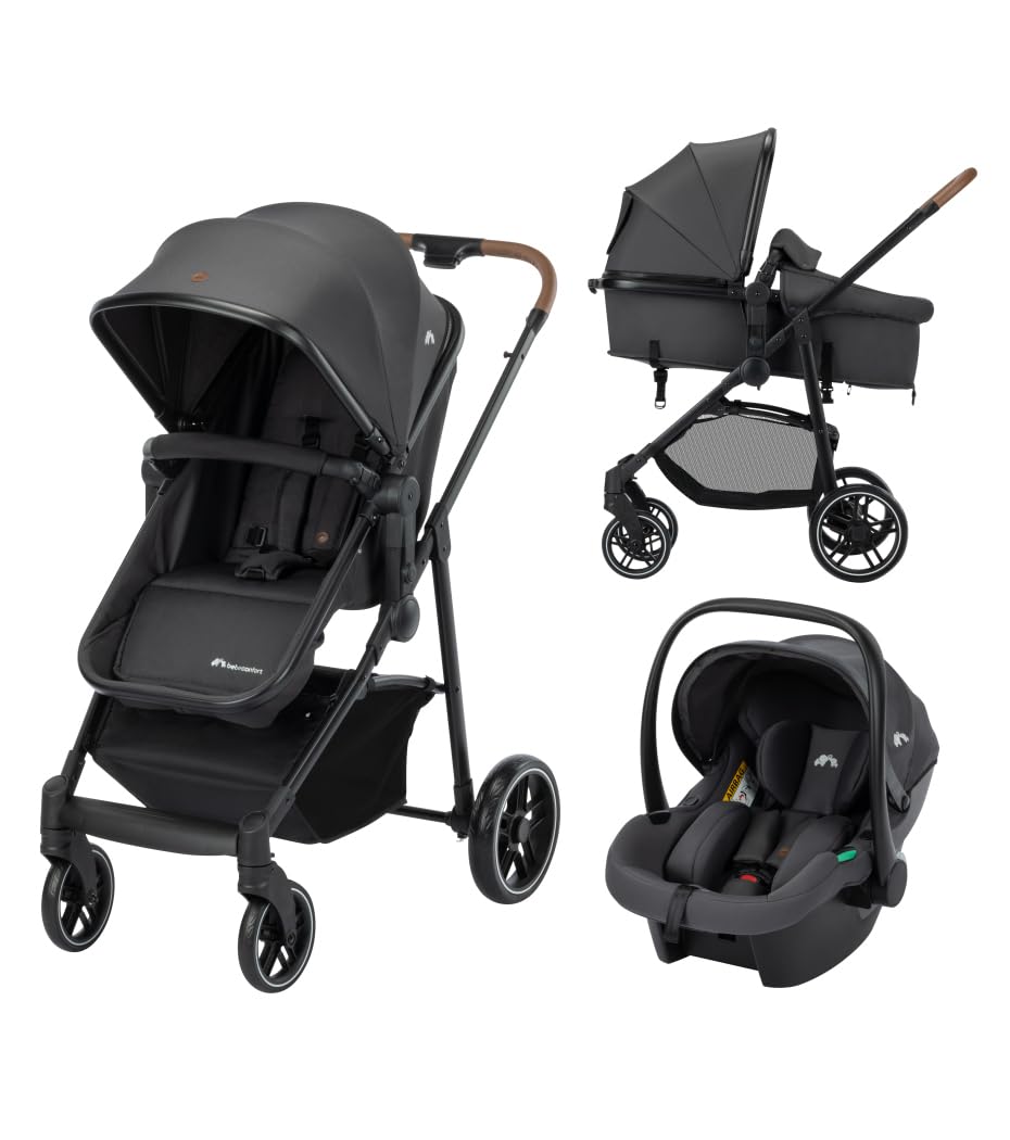 Bebeconfort Haze Trio Lux, Baby Kinderwagen 3 in 1 mit Kindersitz (i-Size), 0–4 Jahre (max. 22 kg), 2-in-1 Sitzeinheit, Liegeposition, Kompakt Klappbar, Leichtes Kinderwagen Set, Mineral Graphite