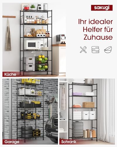 Sakugi Regal – 5-Stöckiges Standregal, Stabiles Schwerlastregal & Küchenregal, Verstellbares Metallregal Für Küche, Speisekammer, Garage & Abstellraum, 84×32×183 cm, Schwarz