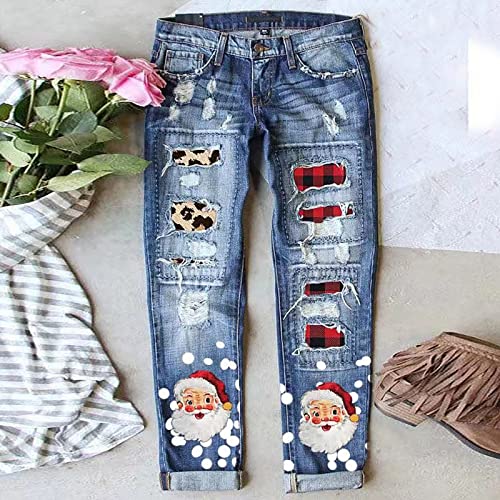Jean patchwork femme imprimé sapin de Noël le cadeau surprise idéal