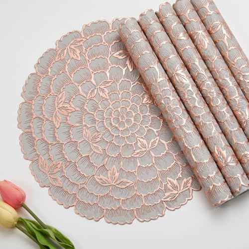 Image of Dakshya Industries PVC Waterproof Placemats Set of 6 | Leaf Pattern Dining Table Mats | Heat Resistant Spill Proof Decorative Table Cover