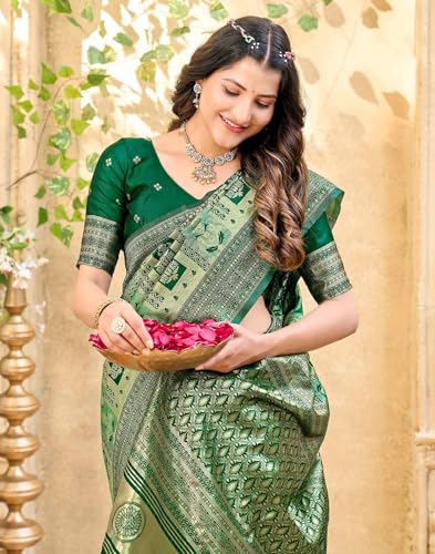Image of SIRIL Women's Banarasi Soft Silk Blend Banarasi Jacquard Saree With Unstitched Blouse Piece