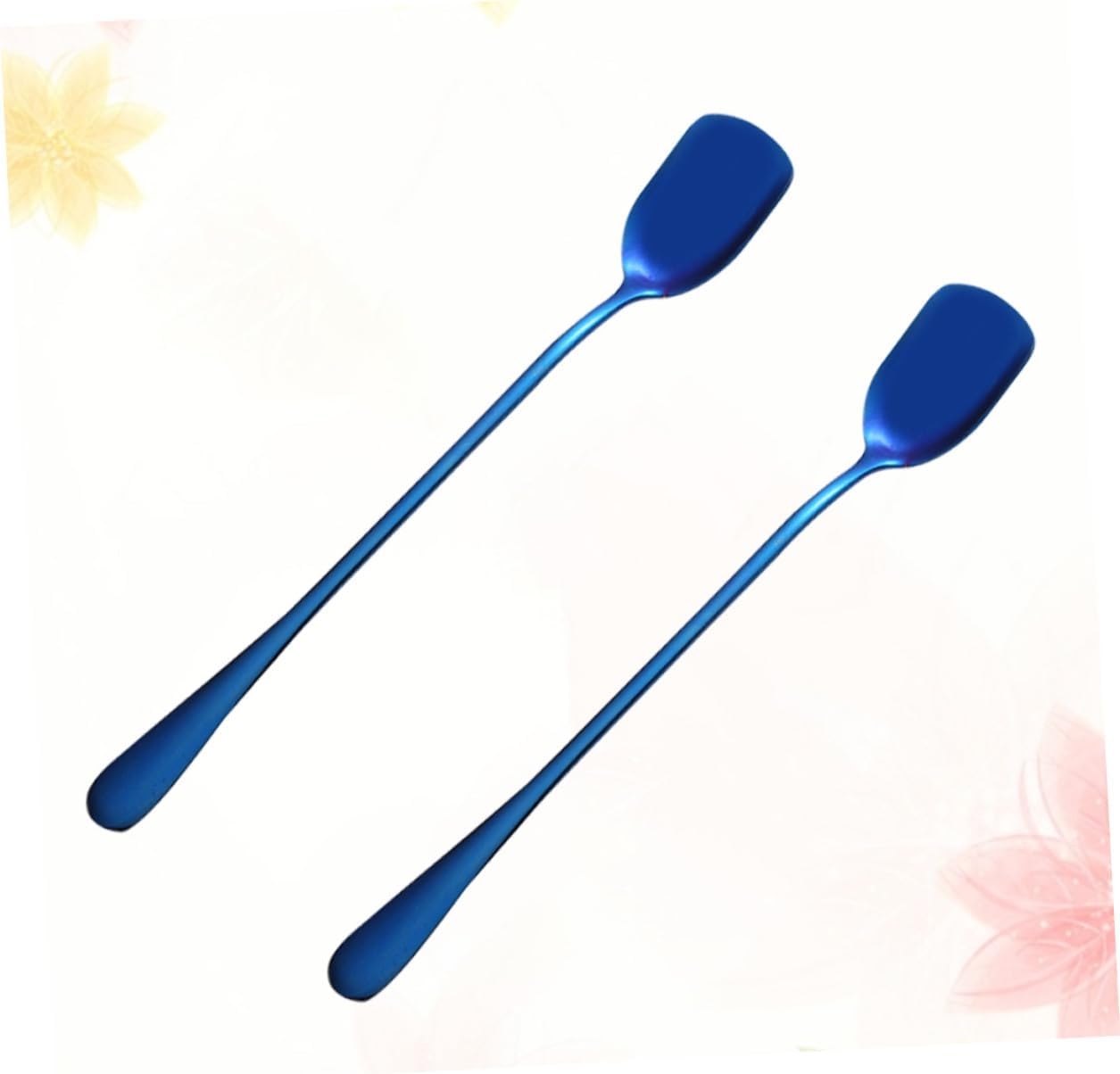 Luxshiny 6pcs Blue Stainless Steel Ice Spoons and Stirring Spoons Set, Long Handle Ice Cream Scoop for Cocktail Mixing and Dessert Serving, Rustproof Flatware for Home and Bar Use