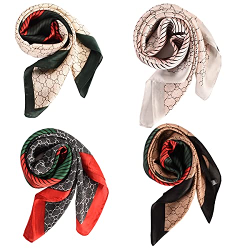 FYLuoke 3/4/5 Pcs 27.5 Inch Head Scarf Silk Bandana Satin Hair Scarf Square Neck Scarf for Women Girls3