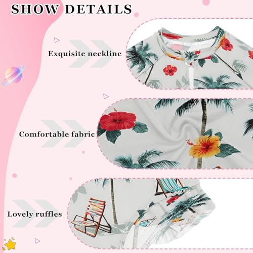 Palm Trees Beach Chairs Girls Long Sleeve Swimsuits One Piece Zipper Bathing Suit UPF 50+ Rashguard Swimwear4