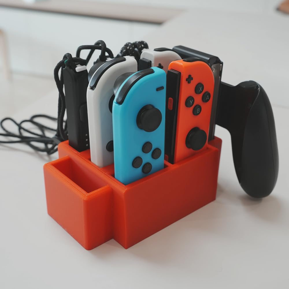 action pro 3d printed joy-con storage organizer compatible with nintendo switch & nintendo switch 2 | holds 4 joy-con controllers, 4 wrist straps & 2 controller grips | red