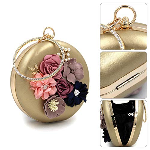 Image of TOOBA Handicraft Women's Round Shape Clutch Bag Purse | Floral Bag, Bridal Purse & Party Handbag Design with Ring Handle - Wedding & Special Occasion Clutch