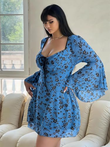 Image of Floerns Women's Plus Size Floral Gothic Dress Flare Long Sleeve Mesh Grunge A Line Dress