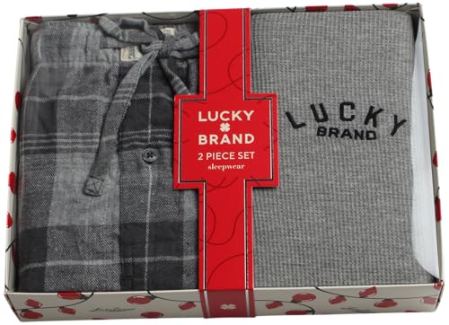Lucky Brand Men's Pajama Set - 2 Piece Long Sleeve Crewneck Mens Shirts and Flannel Lounge Pants - Cozy Pajama Pants Set S-XL2